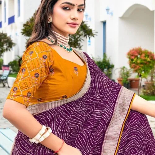 purple chiffon saree