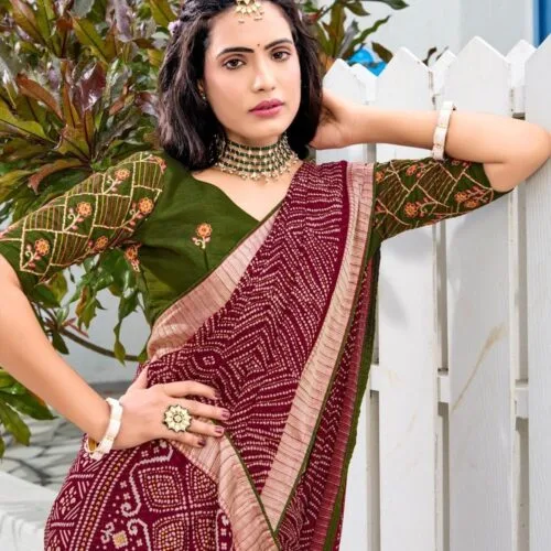 Wine Chiffon Saree