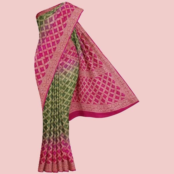 green bandhani pure khaddi saree