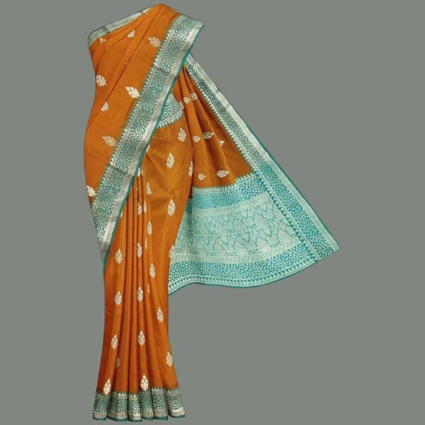 mustard green banarasi pure silk saree