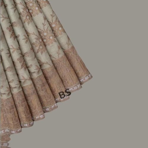 Beige Banarasi Pure Silk Saree
