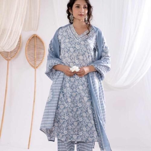 Gray Pant Suit with Dupatta