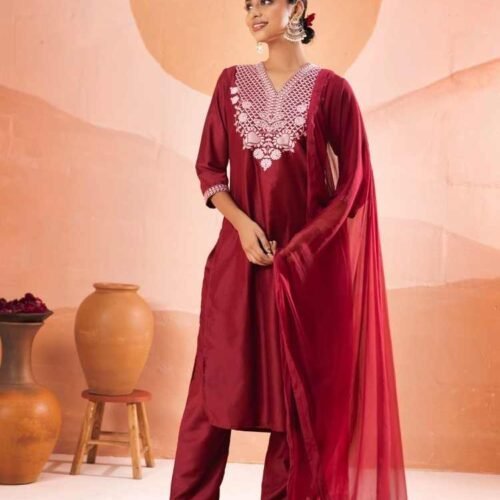 Maroon Pant Suit with Dupatta