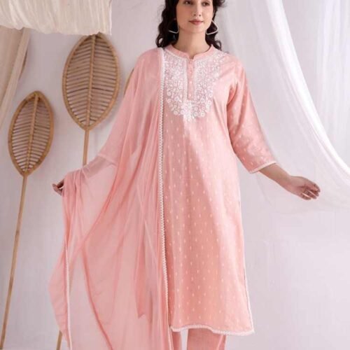 Peach Pant Suit with Dupatta