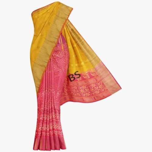 Yellow and Pink Kanjivaram Pure Silk Saree