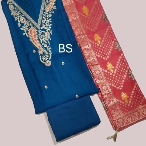 Turquoise Designer Unstitched Suit