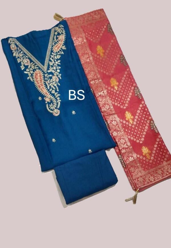 Turquoise Designer Unstitched Suit