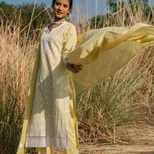 Yellow Pant Suit With Dupatta