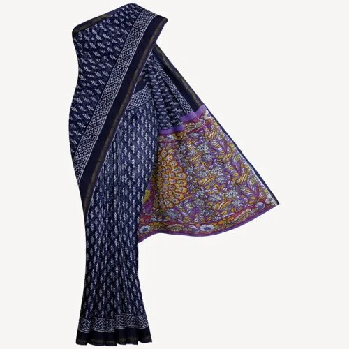 Indigo Chanderi Silk Saree