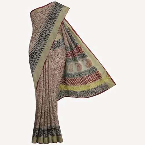 Beige Chanderi Silk Saree