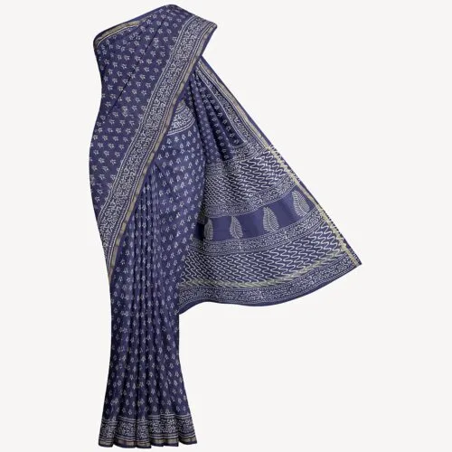 Indigo Chanderi Silk Saree
