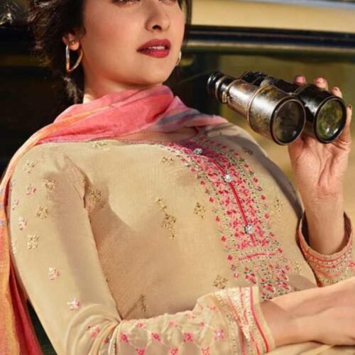 Beige Crepe Unstitched Suit