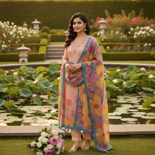 Peach Shimmer Unstitched Suit