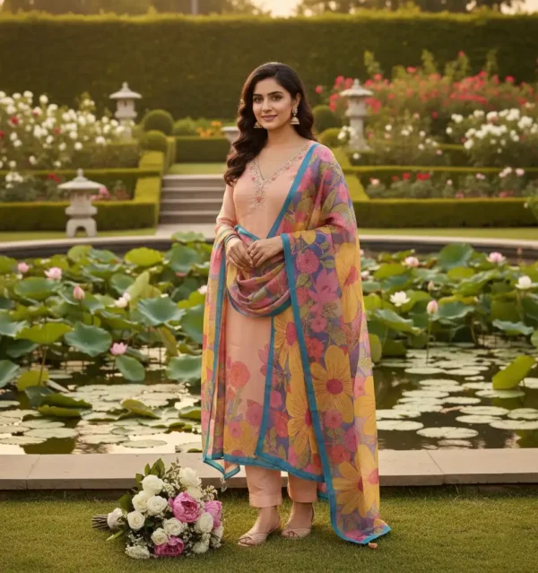 Peach Shimmer Unstitched Suit