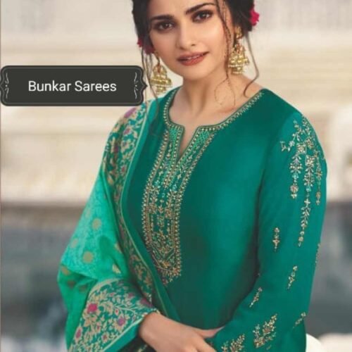Rama Green Banarasi Crepe Suit Rama Green Banarasi Unstitched Suit