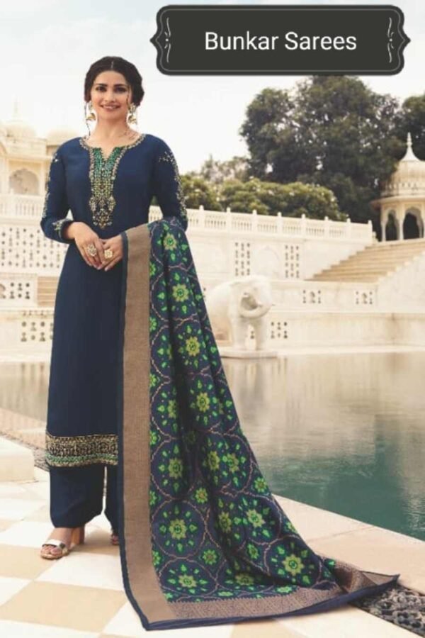 Steel Gray Banarasi Crepe Suit Banarasi Unstitched Suit