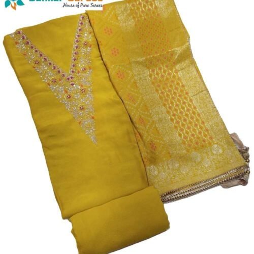 Yellow Chanderi Silk Unstitched Suit