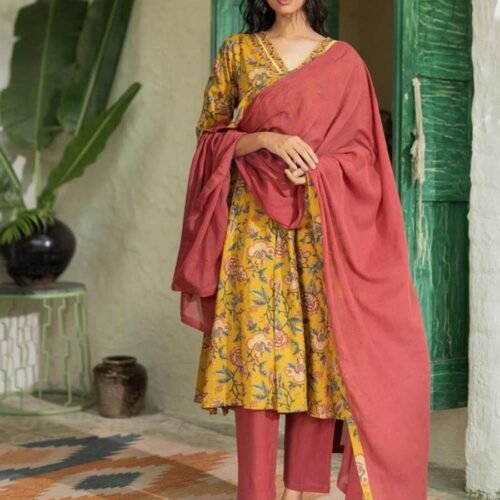 Mustard Pant Suit With Dupatta