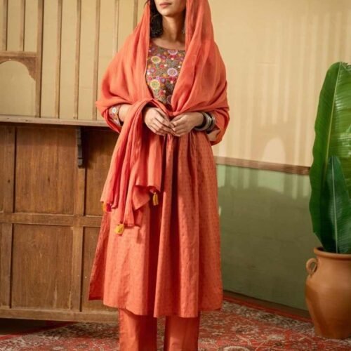 Rust Pant Suit With Dupatta