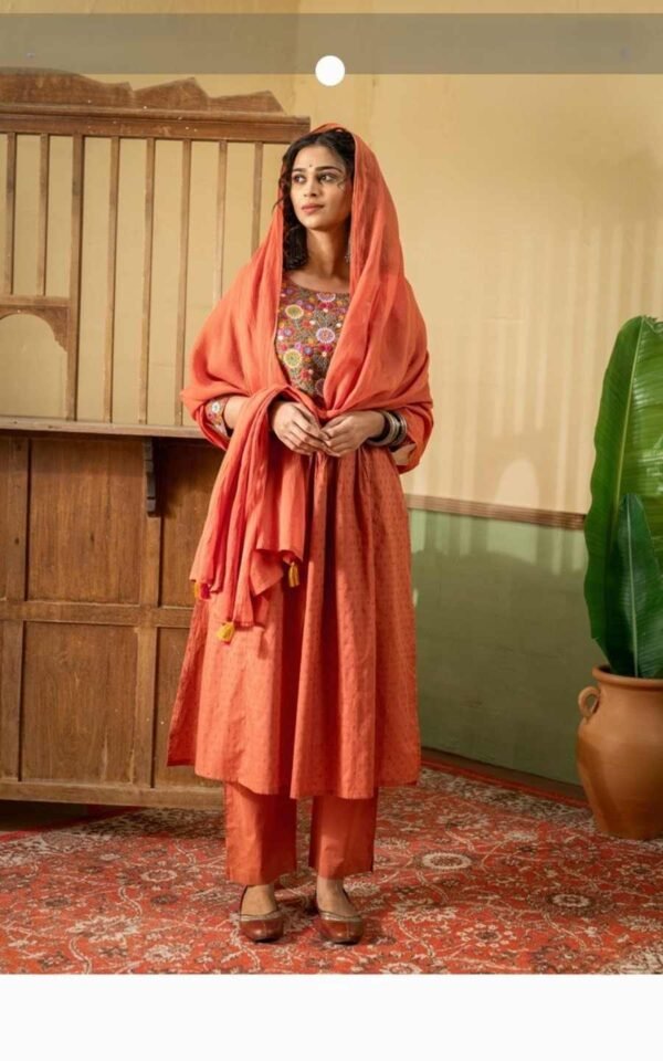 Rust Pant Suit With Dupatta