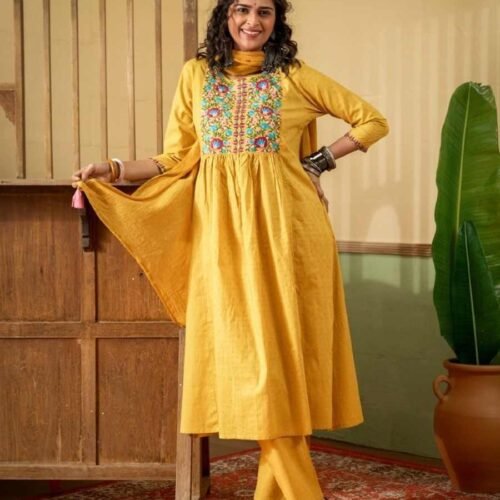 Yellow Pant Suit With Dupatta