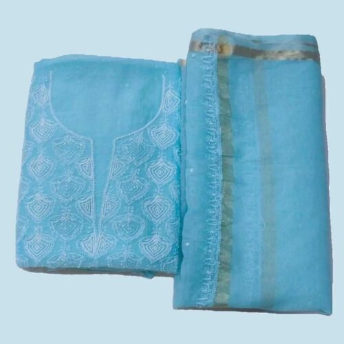 Sky Blue Chikan Unstitched Suit