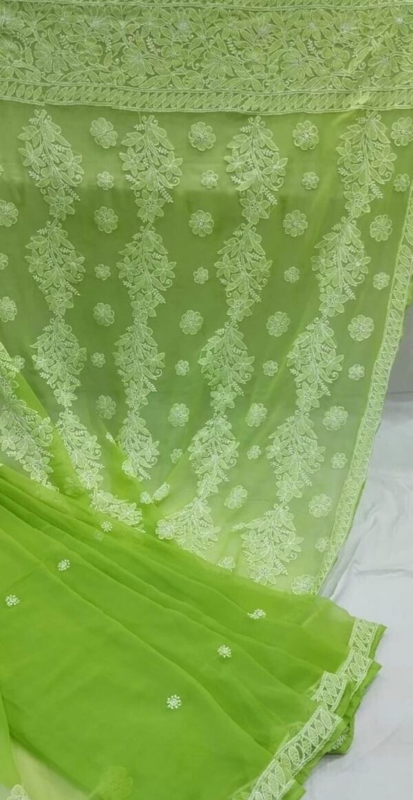 Green Chikankari Saree