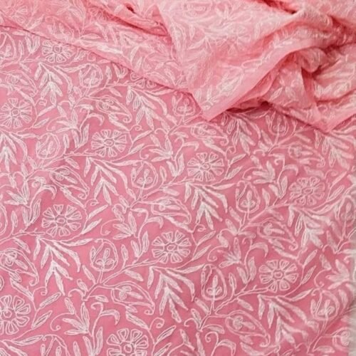Pink Tepchi Chikankari Saree