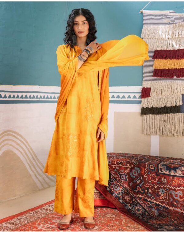 Yellow Pant Suit With Dupatta
