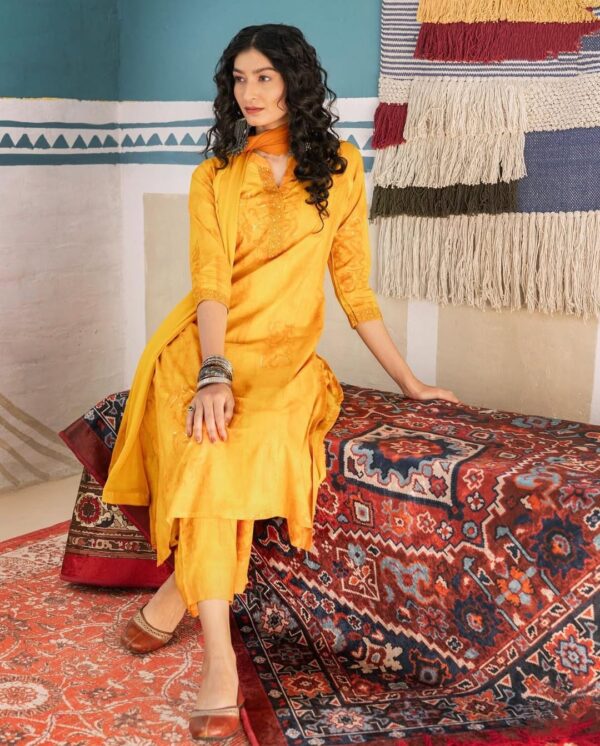 Yellow Pant Suit With Dupatta