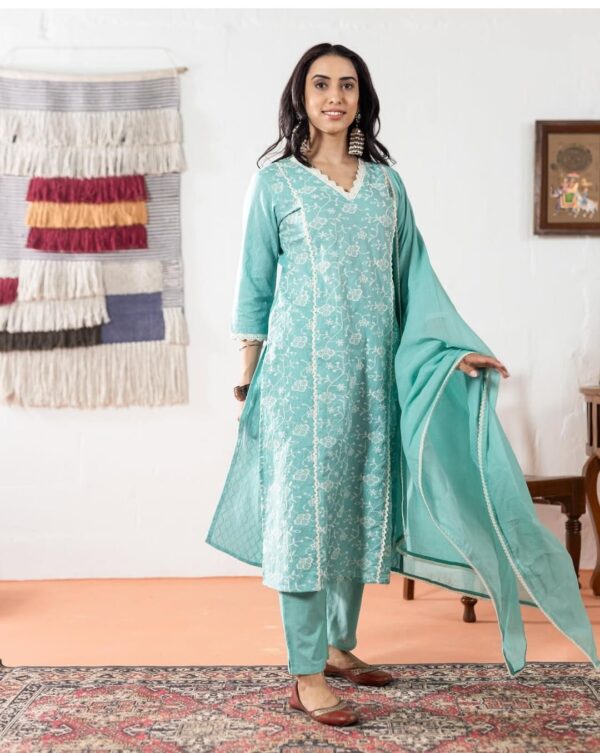 Icy Blue Pant Suit With Dupatta
