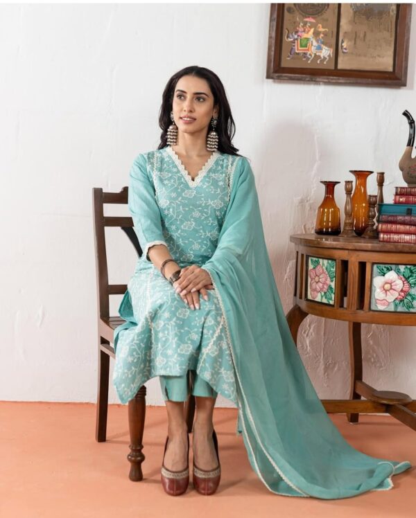 Icy Blue Pant Suit With Dupatta