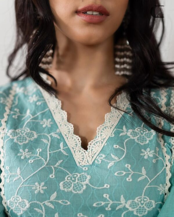 Icy Blue Pant Suit With Dupatta