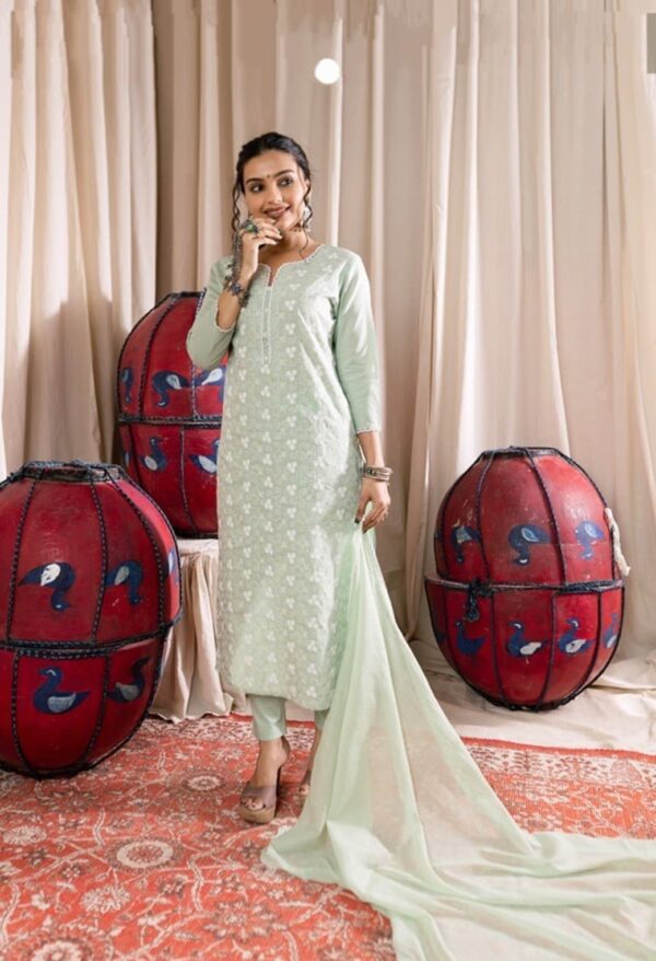 Sea Green Pant Suit With Dupatta