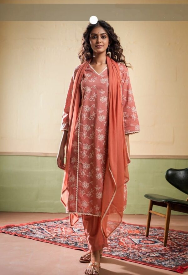 Rust Pant Suit With Dupatta