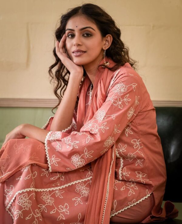 Rust Pant Suit With Dupatta