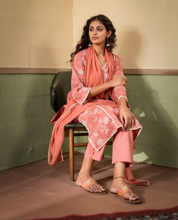 Rust Pant Suit With Dupatta
