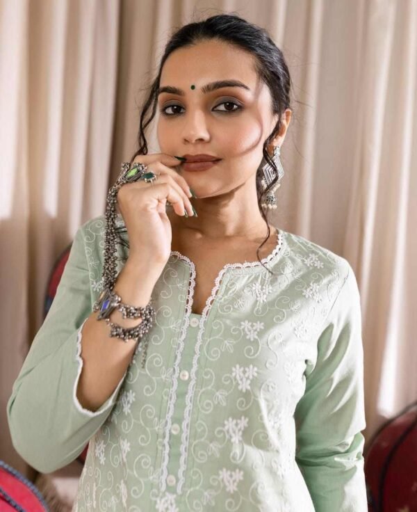 Sea Green Pant Suit With Dupatta