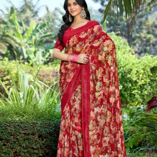 Red Printed Saree