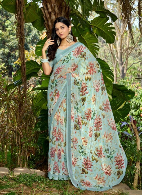 Sea Green Printed Saree