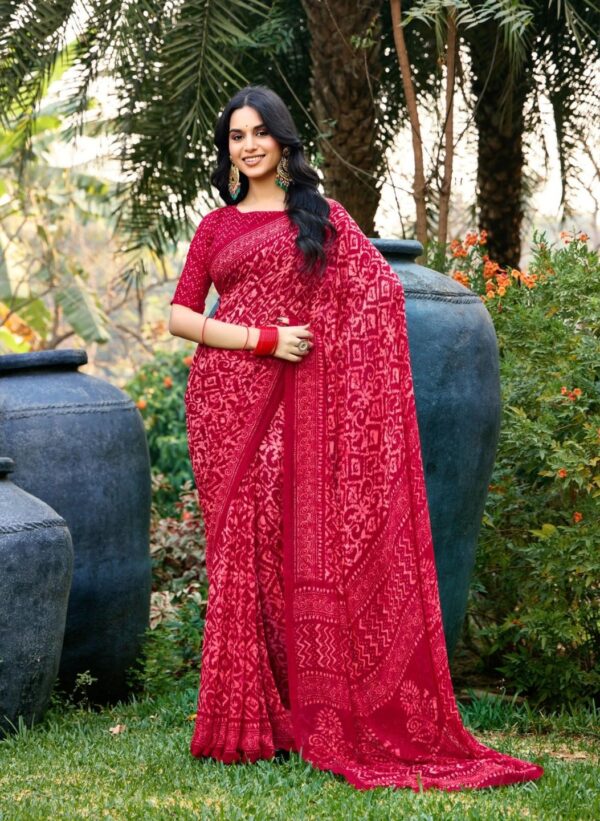 Red Printed Georgette Saree