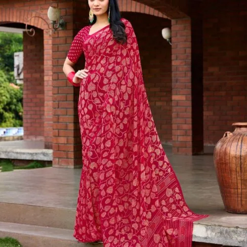 Red Printed Saree