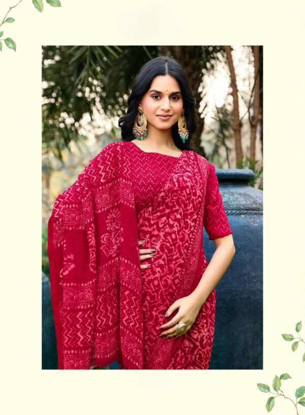 Red Printed Georgette Saree