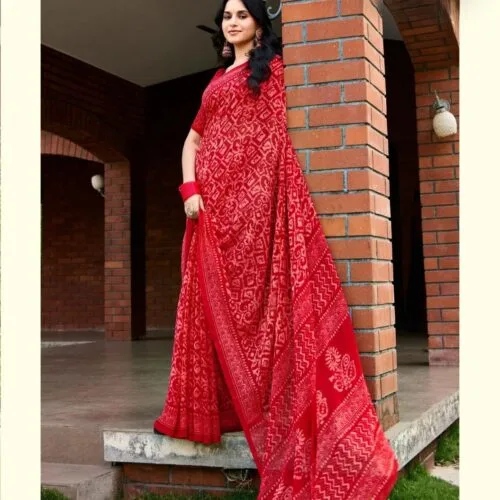 Red Printed Saree
