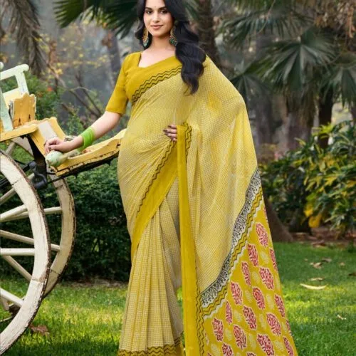 Yellow Printed Saree