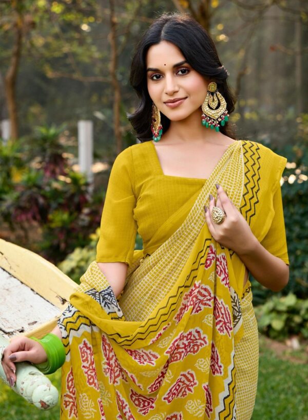 Yellow Printed Saree