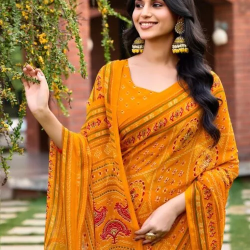 Mustard Printed Saree