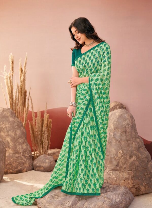 Green Printed Chiffon Saree