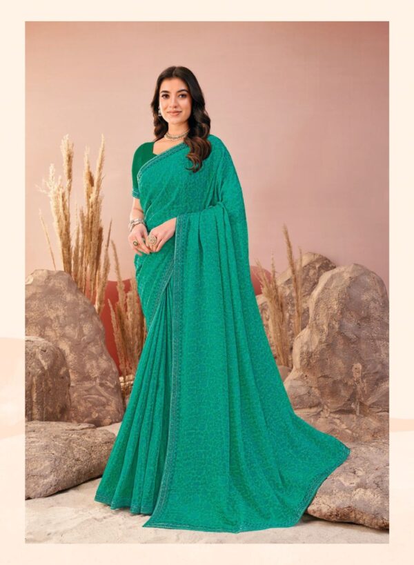 Sea Green Printed Chiffon Saree