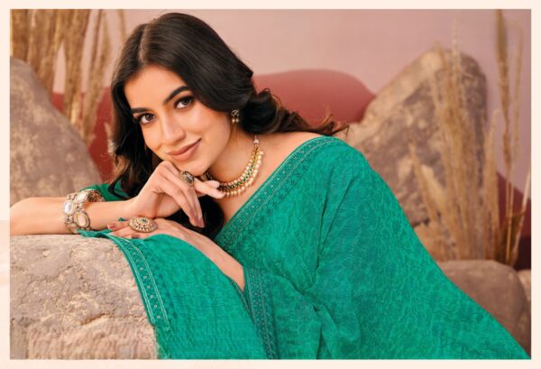 Sea Green Printed Chiffon Saree